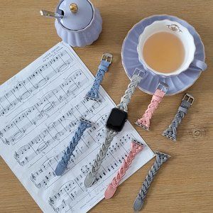 Leather Apple WatchBand Women Braided Strap Bracelet for 38mm 40mm 41mm